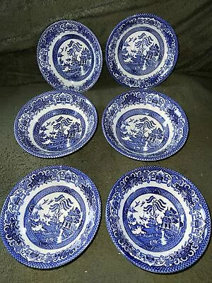 Buy 6 X Old Blue Willow Soup Cereal Bowls Dessert 18cm Staffordshire Myott Farmhouse • 20£