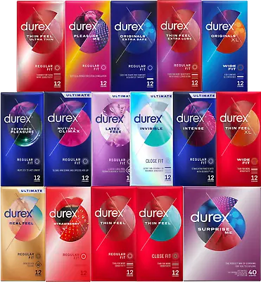 Buy Durex Condoms All Types - Latex Free, Extra Safe, Thin, Ribbed, Dotted, Large • 65.99£