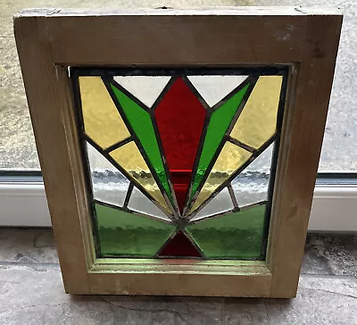 Buy Antique Stained Glass Window Panel Vintage Old Wooden Nouveau Art Deco • 85£