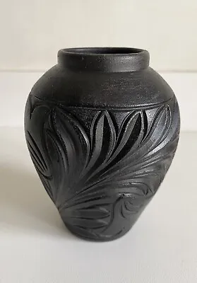 Buy Vintage Black Clay Vase Folk Art Traditional Romanian Marginea Pottery Signed • 30£