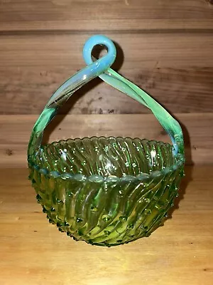 Buy Antique Jefferson Art Glass Green & Blue Opalescent May Basket Bowl Early 1910’s • 34.58£