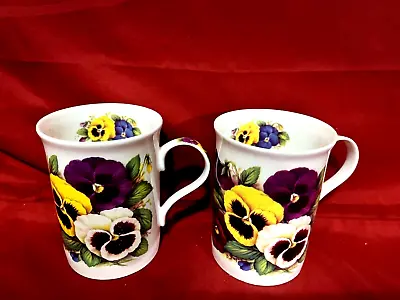 Buy Crown Trent Fine Bone China Pansies Pattern Set Of 2 Floral Coffee Mugs/Cups  • 23.93£