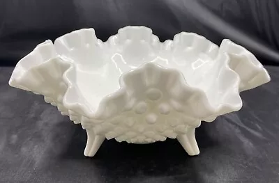 Buy FENTON White Hobnail Milk Glass 8” Tri-Foot Candy Bowl Dish Ruffled Crimped • 15.34£