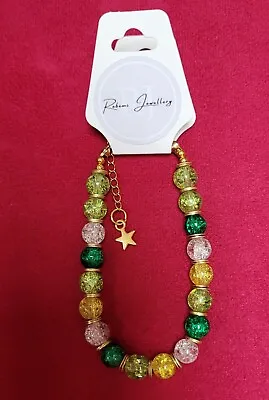 Buy Shades Of Green Crackle Glass Beads Bracelet • 3.99£
