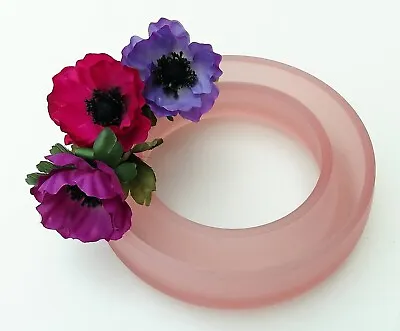 Buy Vintage Art Deco Bagley Glass Pink Frosted Post Flower Ring • 14.99£