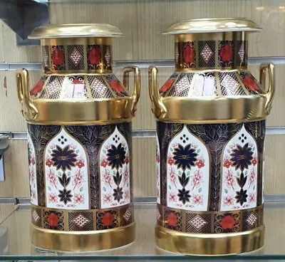 Buy Royal Crown Derby : Old Imari Solid Gold Band PAIR Of MILK CHURNS 1st Quality • 2,200£