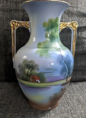 Buy Beautiful Hand Painted Noritake Porcelain Vase, Gorgeous Lake Scene • 125.46£
