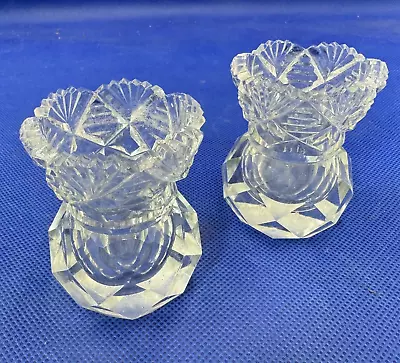 Buy Cut Glass Vases Vintage Posy Pots Small 6cm Lovely Pair Flared Thistle Tops • 14.97£