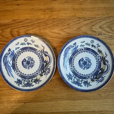 Buy Pair Of Rare Vintage Royal Crown Derby 739934 Blue & White Dragon Saucers • 9.99£