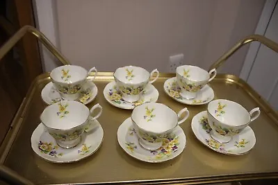 Buy 6. Royal Albert Teacups & Saucers Primulette Pattern 1940-50's • 25£