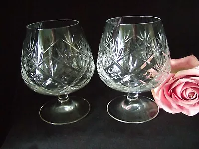 Buy Pair Of Vintage Cut Glass Lead Crystal  Brandy Glasses (CB7) • 5.99£