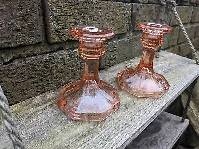 Buy Stunning 1930s Art Deco  Pair Of Candle Sticks Crystal Pink Glass • 15.29£