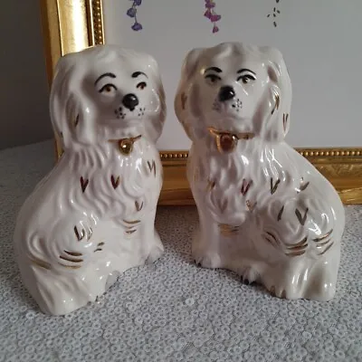Buy Vintage  Royal Doulton Pair Of Dogs Staffordshire Spaniels Mantle Hand Gilded • 16£