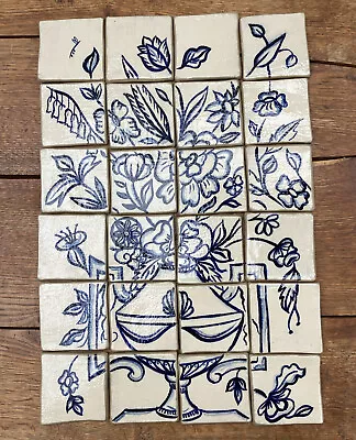 Buy Twenty Four, Blue/Cream, Dutch Delft Ware Inspired, Handmade Tiles. 4” Square • 40£