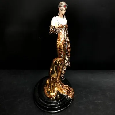 Buy Erte Franklin Mint Ocelot Lady + Leopard Figurine LTD Edition Art Deco Gold -CP • 21£