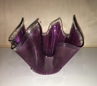 Buy Purple Vintage 1970's Chance Glass Handkerchief Vase 10cm Tall • 12£