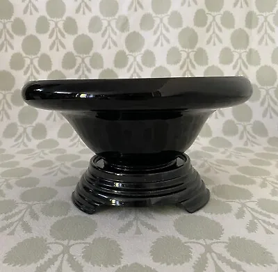 Buy Vintage Art Deco Black Amethyst Glass Flower Bowl With Pedestal And Frog 9.25” • 31.25£