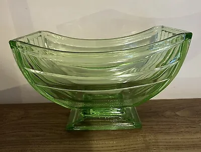 Buy Vintage Art Deco Sowerby Boat Shaped Green Pressed Glass Bowl Mantle Vase • 18.99£