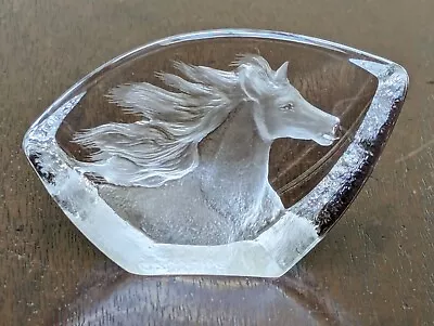 Buy Mats Jonasson Signed Crystal Art Glass Horse Paperweight Handmade Sweden Etched • 49£