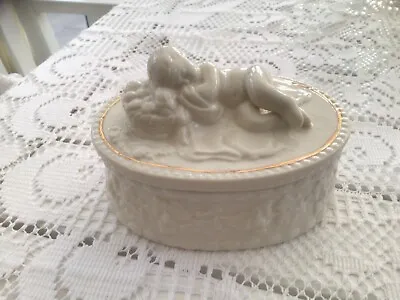 Buy Vintage Belleek Porcelain Sleeping Cherub Lidded Trinket Box • 12£