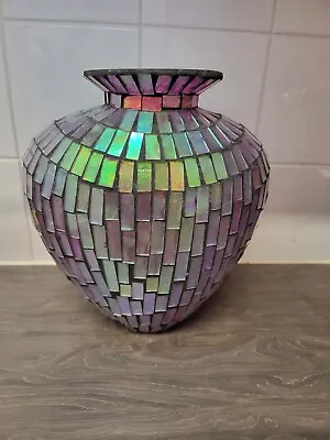 Buy Mosaic Glass Vase Iridescent Purples And Pinks Large H10inch Colourful Unique  • 39£