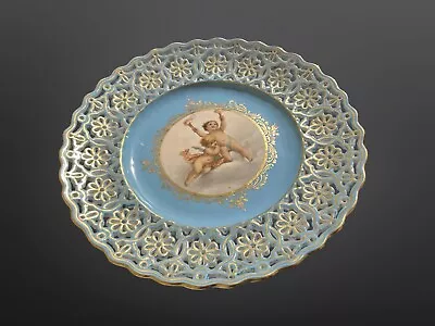 Buy Meissen Impressed Hand Painted Putti Blue & Gold Reticulated Cabinet Plate • 120£