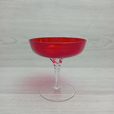 Buy Vintage Spiral Stemmed Cranberry Glass Candy Dish • 7.99£