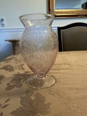 Buy 9.5 Inch Pink Crackle Glass Vase With Clear Glass Bottom • 9.65£