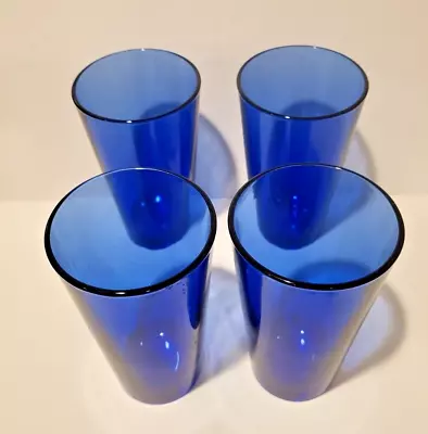Buy VINTAGE  Set Of 4  LIBBEY  Cobalt Blue 5.75  Tall  Glass Tumblers • 19.81£