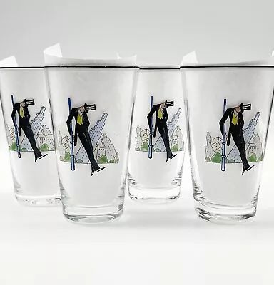 Buy RARE 1930s Set Of Four Comical Drunk Man On The Town Bar Glasses • 54.07£