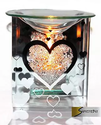 Buy Glass Heart Fragrance Oil Burner Yankee Candle Wax Tart Warmer Tealight Holder • 8.92£