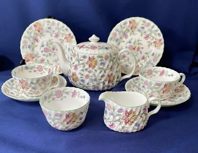 Buy Minton Haddon Hall Teapot Tea Set 2 Trios Milk Jug Sugar Bowl Green Floral • 80£