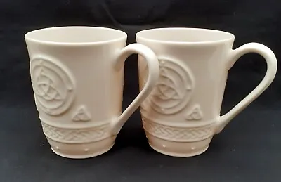 Buy 2 Belleek Pottery  Irish Craft Mugs Celtic Knot In Excellent Condition  • 14.99£