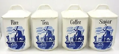Buy Vintage Porcelain Set Of 4 Lucie Kitchen Containers (tea, Sugar, Coffee, Rice) • 58.34£