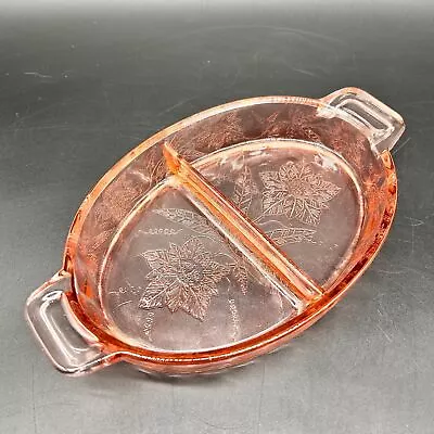 Buy Pink Depression Glass Condiment Dish With Embossed Flowers And Handles • 16.06£