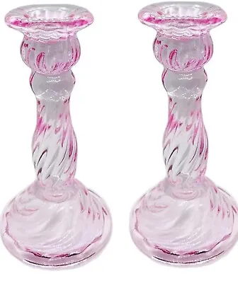 Buy Pink Glass Candle Holders Set Taper Candlesticks Fancy Table Decor Wedding X2 • 19.99£
