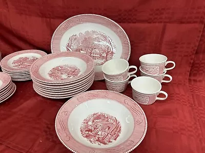 Buy Currier & Ives Royal Ironstone Dinnerware--Red/Pink • 1.19£