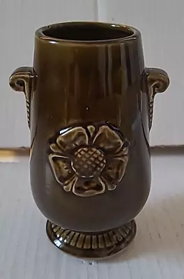 Buy Vintage Prinknash Pottery Olive Green 16cm Vase Embossed Flower Made In England. • 4.99£