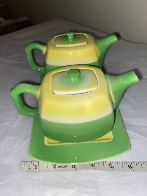 Buy Tea Pot Set Porcelain Ceramic Green Yellow Made In Germany Antique￼ • 53.04£
