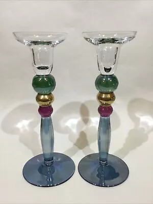 Buy Art Glass Candlesticks Coloured Luster Stems • 24.95£