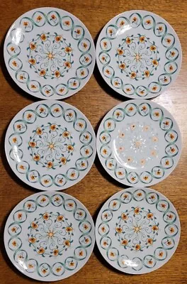 Buy (6) Limoges Facon Peint A La Main Green/Orange Floral Pattern Dinner Plate 7.75” • 30.98£