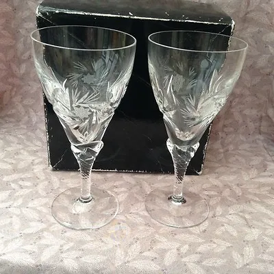Buy Fine Bohemia Hand Cut Crystal Wine Glasses Two • 20£