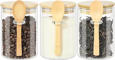Buy Glass Jars With Lids And Spoons,Tea Coffee Sugar Canisters Sets Glass Storage Ja • 24.47£