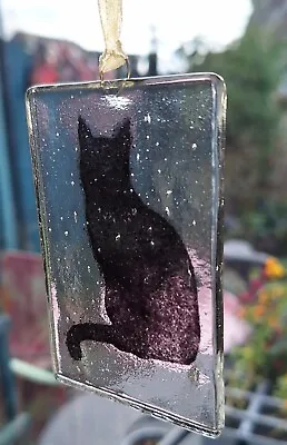 Buy Small Fused Glass Black Cat Window Hanger • 4.95£