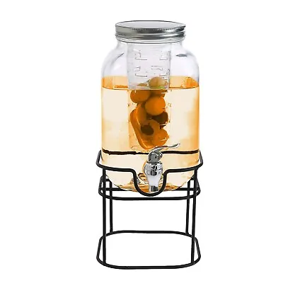 Buy 4L Glass Vintage Beverage Drinks Dispenser On Metal Stand Cocktail Jar With Tap • 14.85£