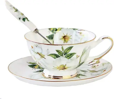 Buy Gift Set Vintage Fine Bone China Tea Cup Spoon And Saucer Set Gold Trim Fine An • 20.53£