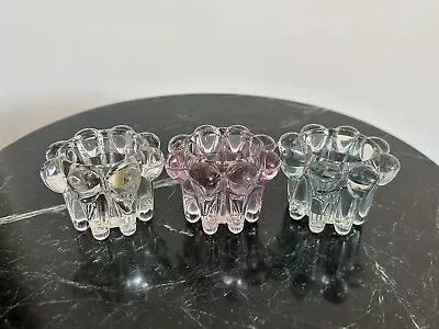 Buy 3 Reims French Glass Candle Tea Light Holders Vintage Retro Clear Blue And Pink • 11.99£