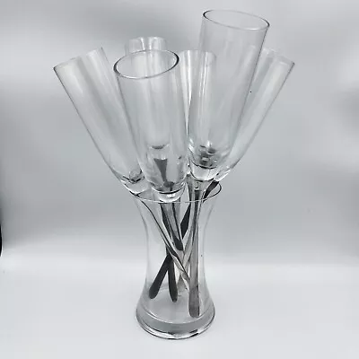 Buy 6 Champagne Glasses Prosecco Flutes Coloured Stems In Vase Display Piece • 34.99£
