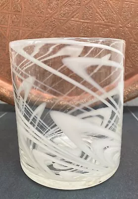 Buy Vintage Clear White Swirls Glass Cylinder Vase Murano Style Orchid Pot Planter • 13£