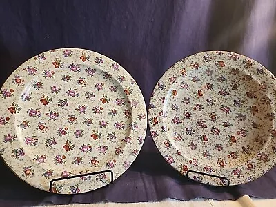 Buy Vintage Limoges France 9.5in Floral Design Gold Rimmed Plates Set Of 2 • 23.58£